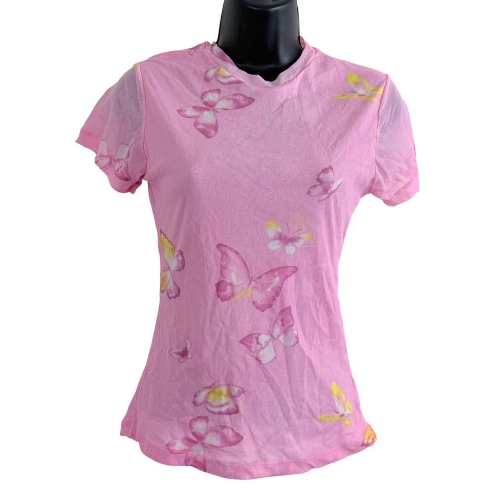 sweet pea mesh shirt whimsy butterfly y2k fairy 90s vintage pink women's top l